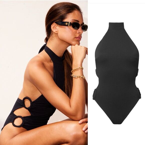 ALEXANDRA MIRO NWT Size L Carey Swimsuit Black Halter Swim Suit Cutouts Cut Out - Picture 9 of 9